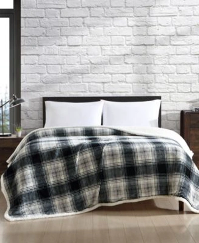 Shop Eddie Bauer Vail Plaid Ultra Soft Plush Fleece Blanket Collection In Bunkhouse Plaid Carbon