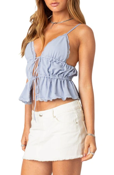 Edikted Candace Tie Front Tank Top In Blue