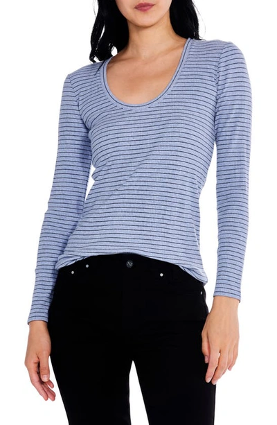 Shop Nic + Zoe This Or That Stripe Long Sleeve Cotton T-shirt In Blue Multi