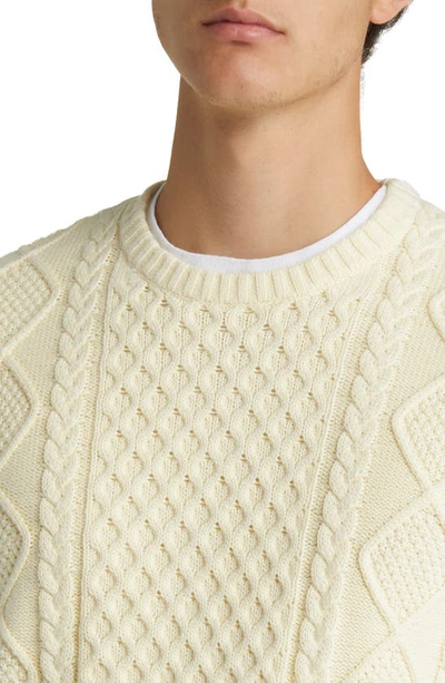 Shop Schott Nyc Cable Stitch Crewneck Sweater In Ivory