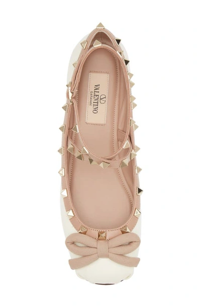 Shop Valentino Rockstud Ankle Strap Ballet Flat In Ivory/ Rose Cannelle