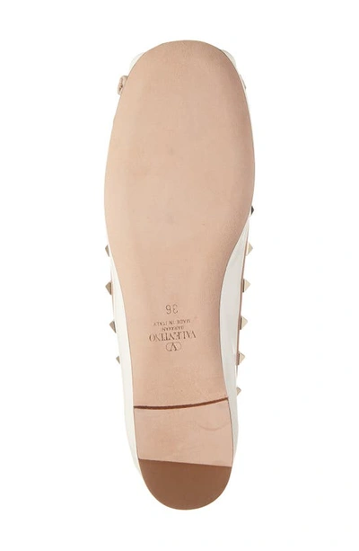 Shop Valentino Rockstud Ankle Strap Ballet Flat In Ivory/ Rose Cannelle