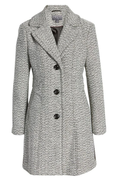 Gallery Notch Collar Tweed Coat In Black/white