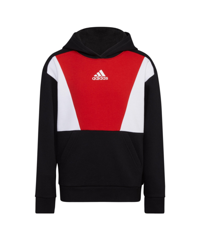 Shop Adidas Originals Big Boys Long Sleeve Color Block Hoodie In Black With Red