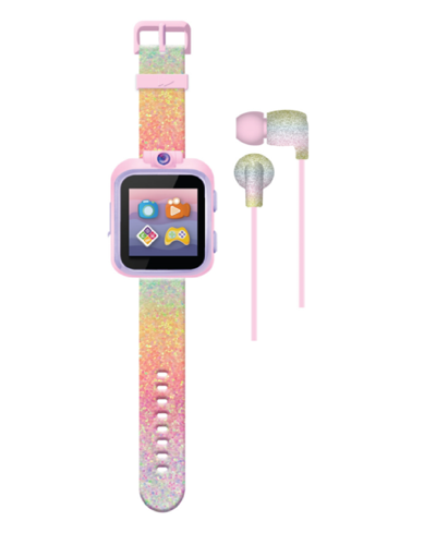 Shop Playzoom Kids Rainbow Glitter Silicone Smartwatch 42mm Gift Set In Textured Rainbow
