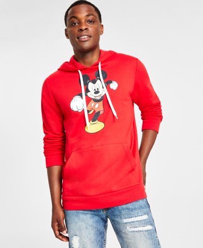 Shop Hybrid Men's Mickey Oh Boy He Coming Graphic Hoodie In Red