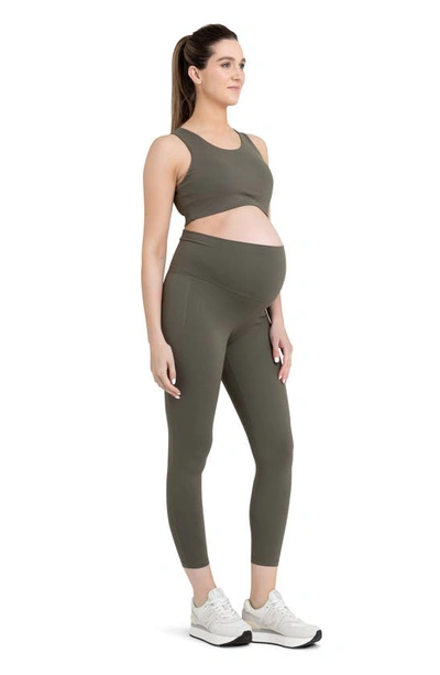 Ripe Maternity Tempo Stretch Nylon Crop Maternity Leggings In Khaki
