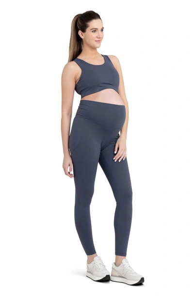 Ripe Maternity Tempo Stretch Nylon Pocket Maternity Leggings In Blue Steel