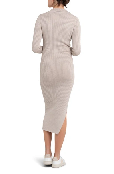 Shop Ripe Maternity Sammy Rib Long Sleeve Maternity/nursing Polo Dress In Stone