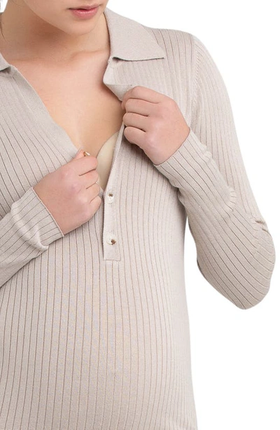 Ripe Maternity Sammy Knit Polo Nursing Dress Stone In Stone
