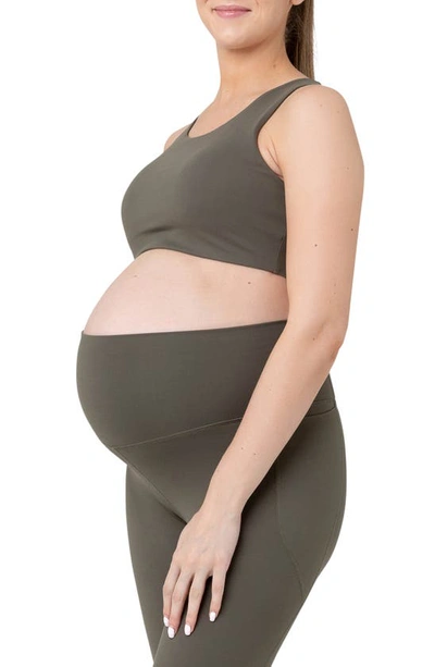 Ripe Maternity Tempo Stretch Nylon Maternity Crop Top In Khaki