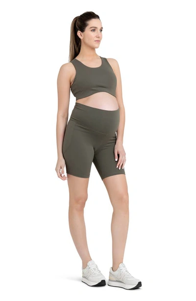 Ripe Maternity Tempo Stretch Nylon Maternity Crop Top In Khaki