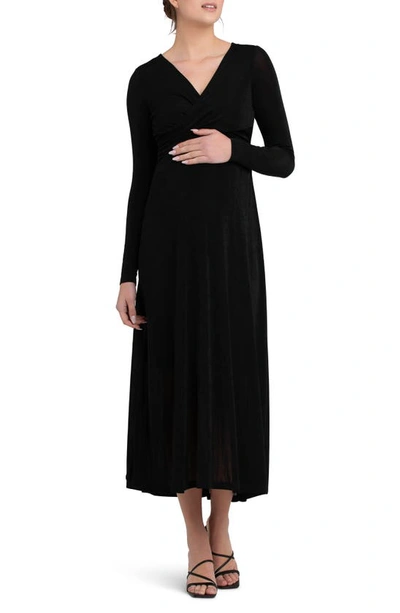 Shop Ripe Maternity Portia Twist Front Long Sleeve Maternity/nursing Dress In Black