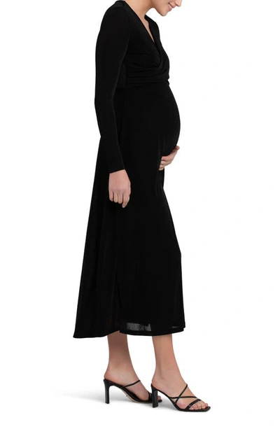 Shop Ripe Maternity Portia Twist Front Long Sleeve Maternity/nursing Dress In Black