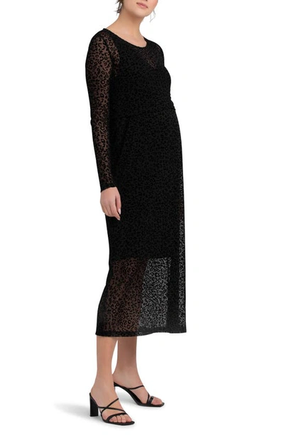 Ripe Maternity Leo Flocked Nursing Dress Black In Black