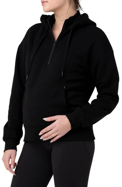 Ripe Maternity Nicky Maternity/nursing Quarter Zip Hoodie In Black