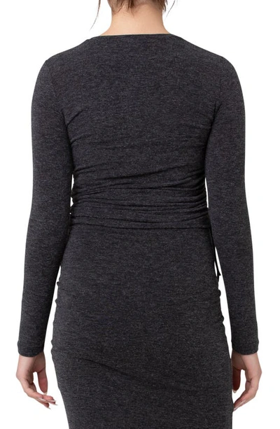 Ripe Maternity Amber Ruched Long Sleeve Maternity Top In Dark Charcoal