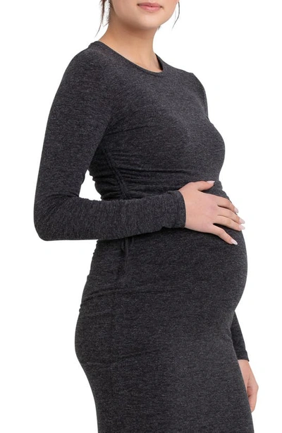 Ripe Maternity Amber Ruched Long Sleeve Maternity Top In Dark Charcoal