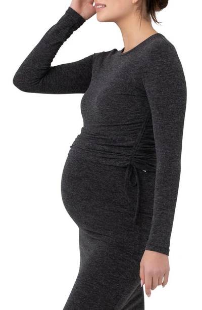 Ripe Maternity Amber Ruched Long Sleeve Maternity Top In Dark Charcoal
