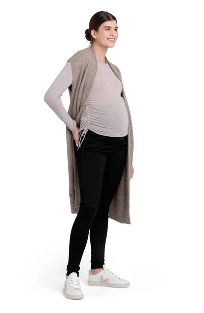 Shop Ripe Maternity Amber Ruched Long Sleeve Maternity Top In Sand