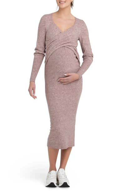 Shop Ripe Maternity Heidi Long Sleeve Maternity/nursing Dress In Pink Marl