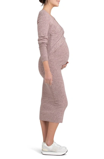 Shop Ripe Maternity Heidi Long Sleeve Maternity/nursing Dress In Pink Marl