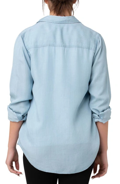 Shop Ripe Maternity Bec Chambray Snap-up Maternity Shirt In Clean Fade