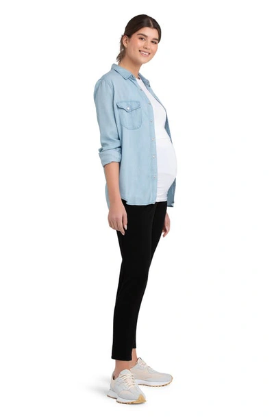 Shop Ripe Maternity Bec Chambray Snap-up Maternity Shirt In Clean Fade