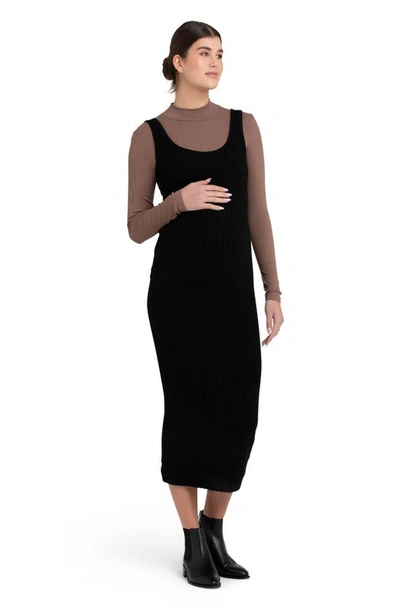 Ripe Maternity Faye Nursing Rib Knit Dress Black In Black