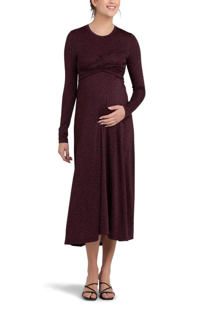 Shop Ripe Maternity Jude Cross Front Long Sleeve Maternity/nursing Dress In Maroon / Black