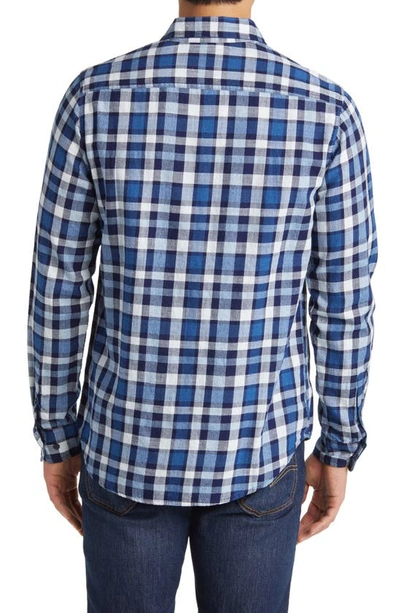 Shop Schott Plaid Slub Cotton Button-up Shirt In Blue