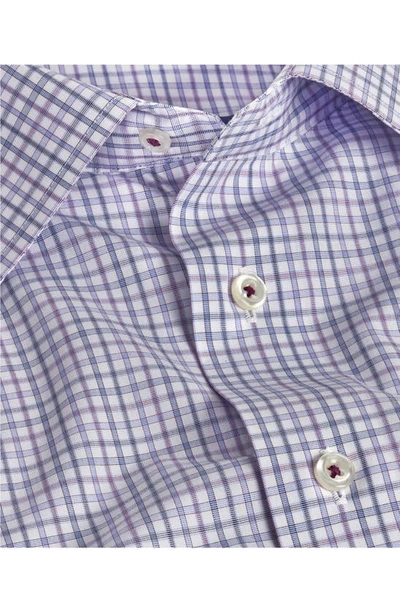 Shop David Donahue Trim Fit Luxury Check Non-iron Poplin Dress Shirt In Sky/ Purple