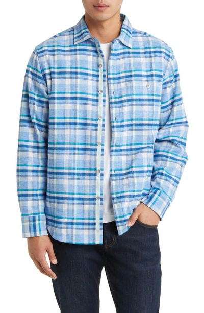 Shop Tommy Bahama Leid Back Plaid Flannel Shirt Jacket In Mountain Bluebell