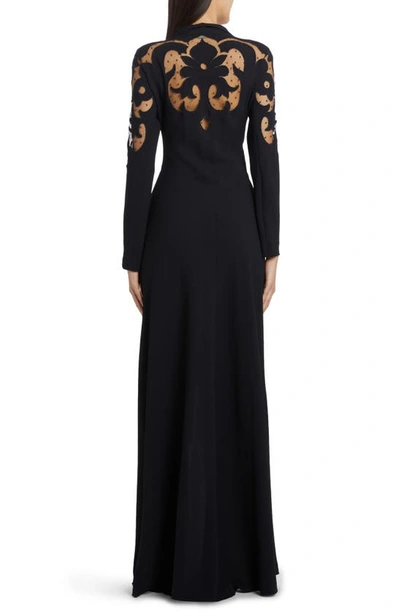 Shop Etro Cutout Long Sleeve Tulle & Crepe Tie Front Gown In 0001 - Nero
