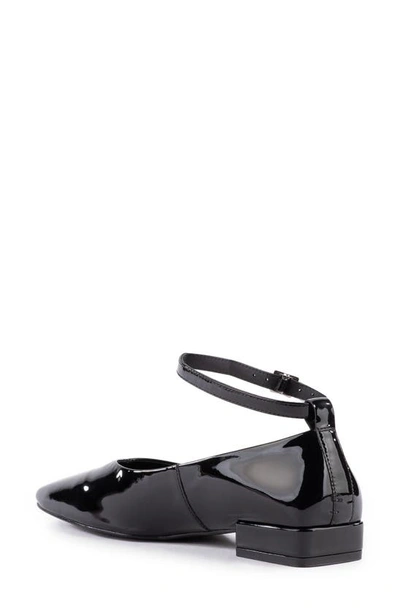 Seychelles Pumpkin Black Patent Leather Ankle-strap Square Toe Ballet Flats In Black