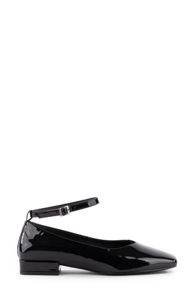 Seychelles Pumpkin Black Patent Leather Ankle-strap Square Toe Ballet Flats In Black