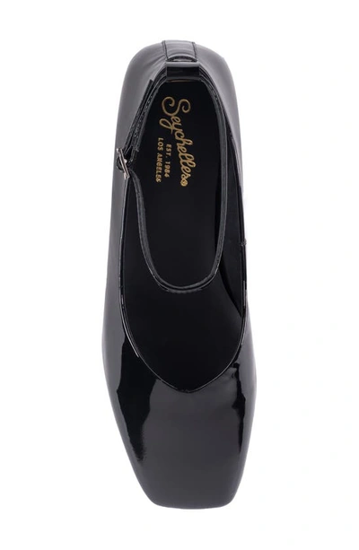 Seychelles Pumpkin Black Patent Leather Ankle-strap Square Toe Ballet Flats In Black