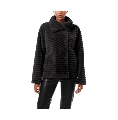 Shop Bernardo Women's Grooved Faux Fur Jacket In Black