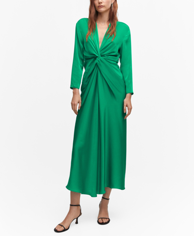 Shop Mango Women's Knot Detail Satin Dress In Emerald Green