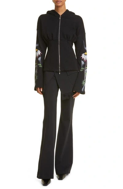 Maccapani Fleeced Cotton Sweatshirt With Floral Patterned Sleeves In Black