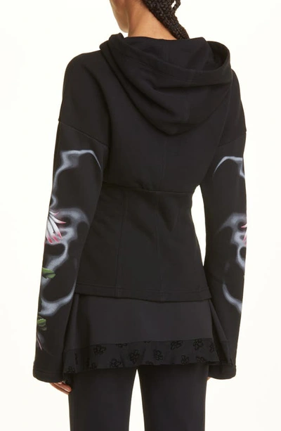 Maccapani Fleeced Cotton Sweatshirt With Floral Patterned Sleeves In Black