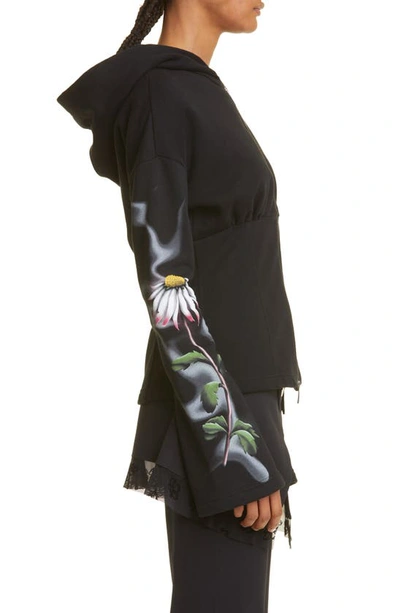 Maccapani Fleeced Cotton Sweatshirt With Floral Patterned Sleeves In Black