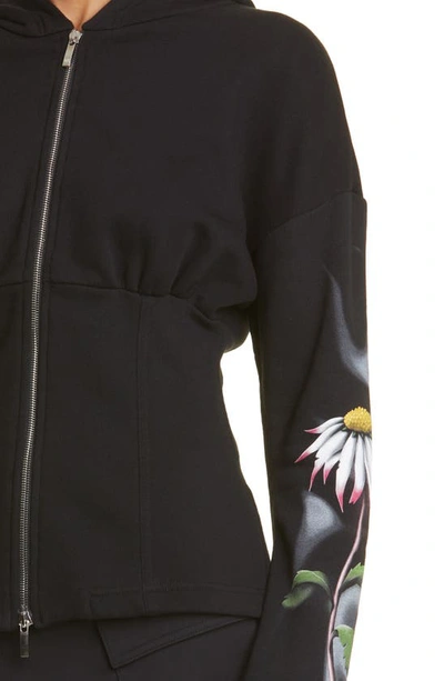 Maccapani Fleeced Cotton Sweatshirt With Floral Patterned Sleeves In Black