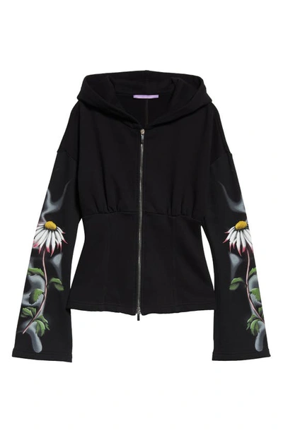 Maccapani Fleeced Cotton Sweatshirt With Floral Patterned Sleeves In Black