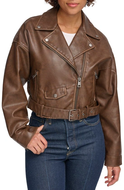 Shop Levi's Faux Leather Moto Jacket In Saddle