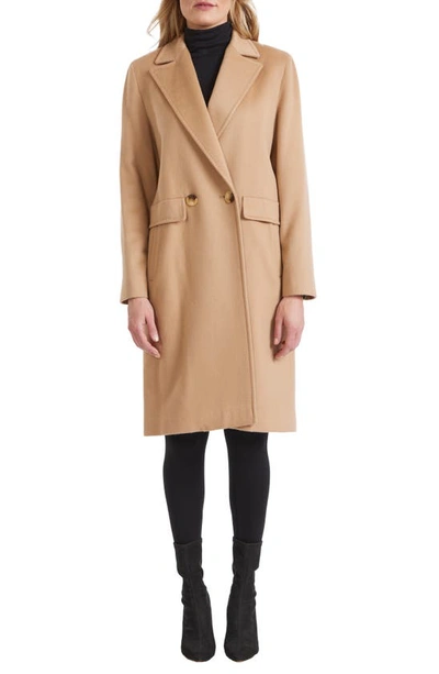 Shop Sofia Cashmere Pickstiched Double Breasted Cashmere Coat In Camel