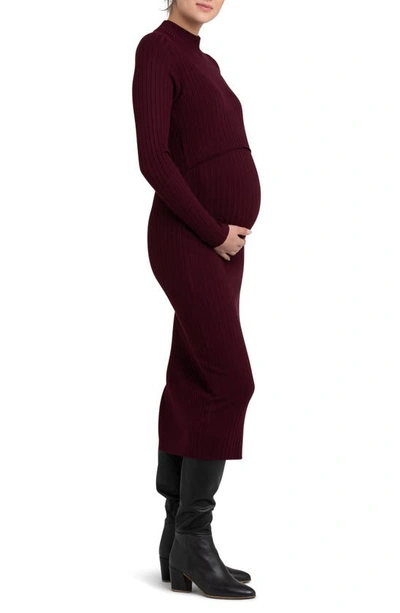 Shop Ripe Maternity Nella Long Sleeve Rib Maternity Dress In Maroon