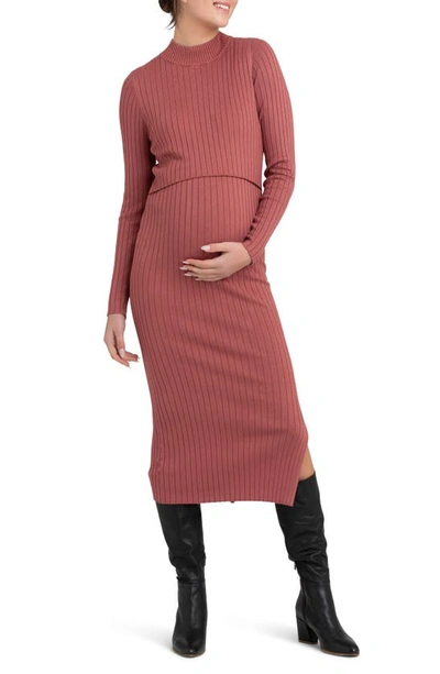 Ripe Maternity Nella Rib Nursing Knit Dress Rouge In Rouge