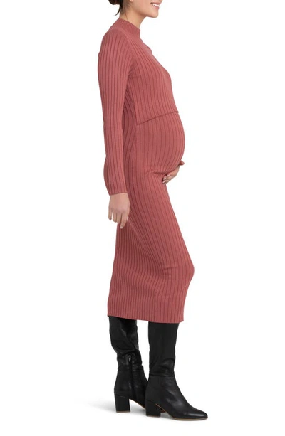 Ripe Maternity Nella Rib Nursing Knit Dress Rouge In Rouge