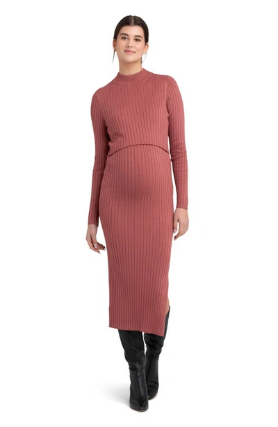 Ripe Maternity Nella Rib Nursing Knit Dress Rouge In Rouge